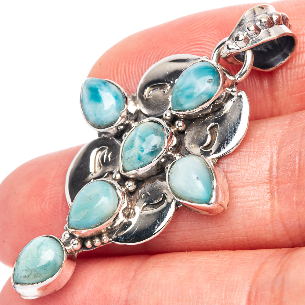 Larimar Cross Pendant 1 7/8" (925 Sterling Silver) P41788