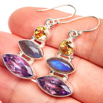 Amethyst, Labradorite, Citrine Earrings 1 5/8" (925 Sterling Silver) E432654