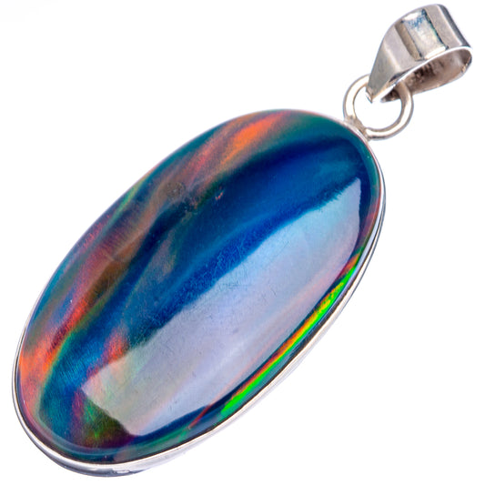 Iridescent oval opal pendant with .925 sterling silver bail, blue and rainbow sheen