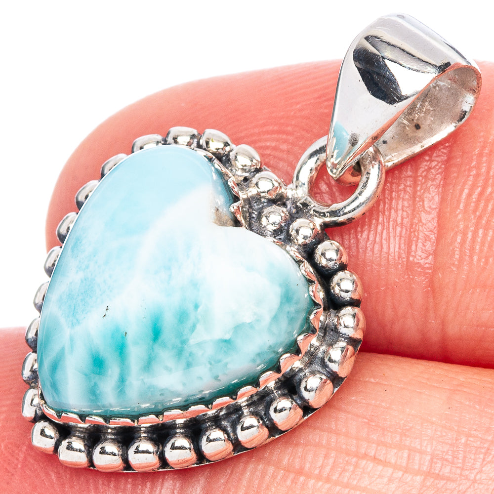 Larimar Heart Pendant 1 1/8" (925 Sterling Silver) P41752