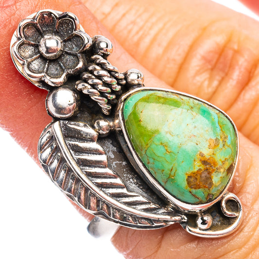 Turquoise teardrop gemstone sterling silver flower ring with braided metal details