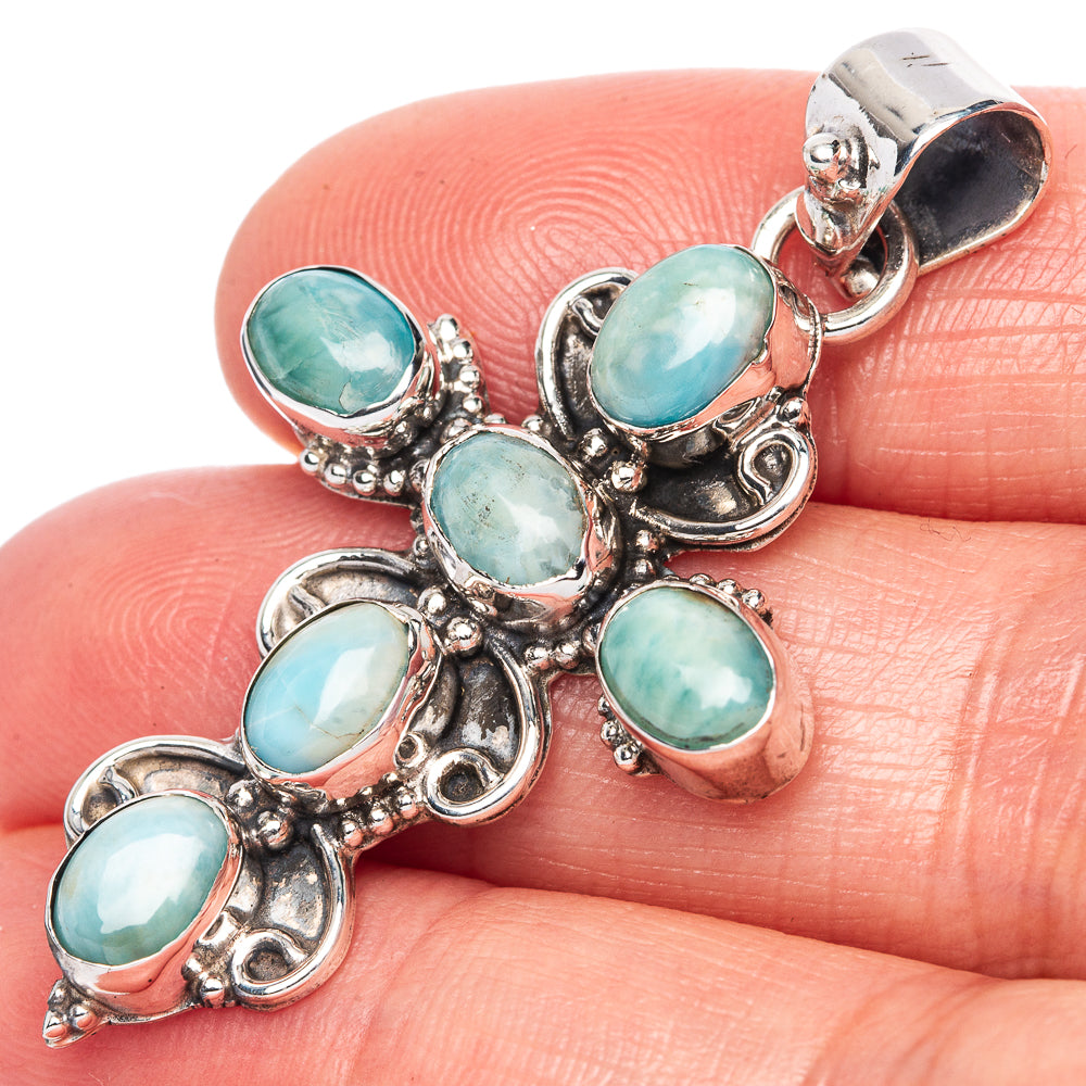Larimar Cross Pendant 1 7/8" (925 Sterling Silver) P41801