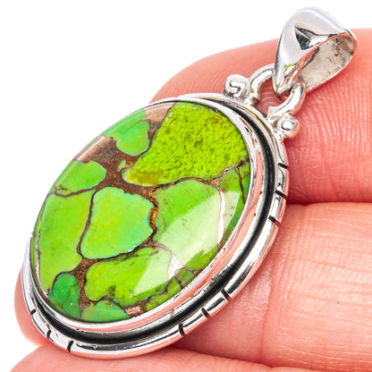 Oval turquoise-look cabochon pendant in 925 sterling silver bezel, bail detail.
