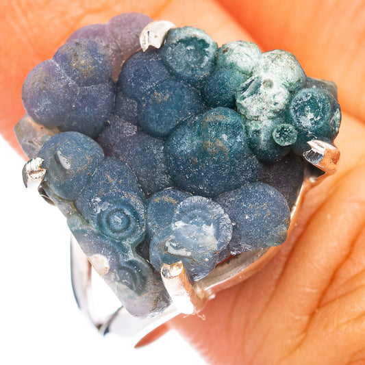 Sterling silver ring with blue-purple grape agate cluster, size 8.5, prong-set stones