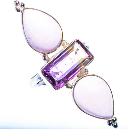 Huge Rose Quartz, Amethyst Ring Size 11.5 (925 Sterling Silver) RING140253