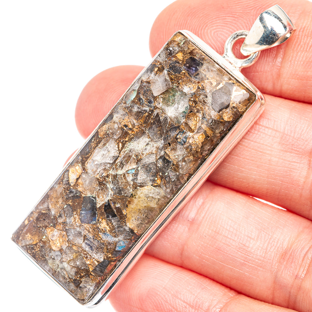 Copper Composite Rainbow Moonstone Pendant 2 1/8" (925 Sterling Silver) P39289