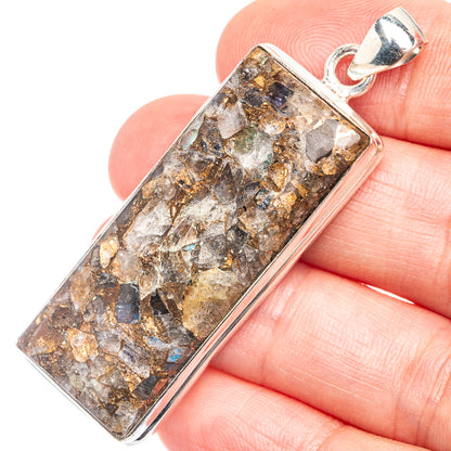 Copper Composite Rainbow Moonstone Pendant 2 1/8" (925 Sterling Silver) P39289