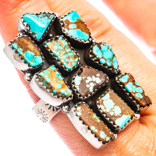 Adjustable turquoise inlay ring with multiple bezel-set oval stones in silver