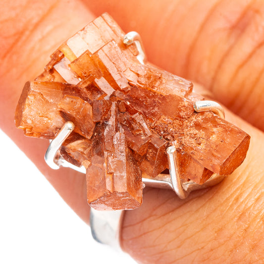 Orange aragonite cluster ring with .925 sterling silver prong setting