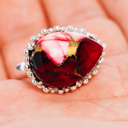 Exclusive Red Dahlia Mohave Turquoise Ring Size 7.5 (.925 Sterling Silver)
