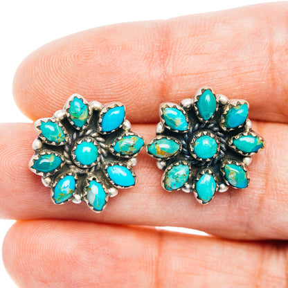 Exclusive Southwestern Style Mohave Turquoise Earrings 3/4" (.925 Sterling Silver)