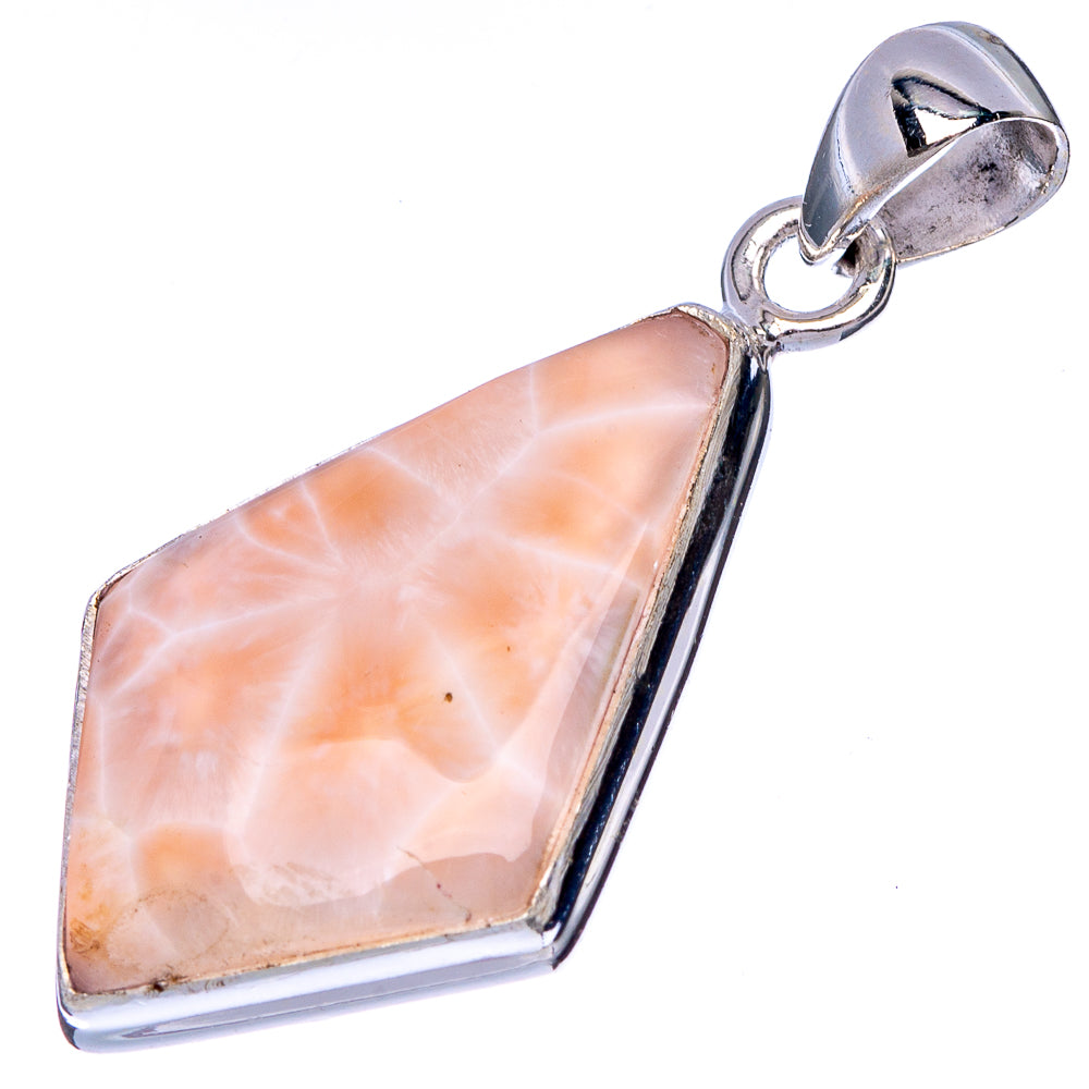 Sterling silver natrolite pendant with marbled off-white peach stone and loop bail
