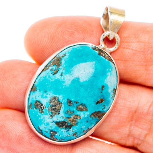 Premium Persian Turquoise Pendant 1 5/8" (.925 Sterling Silver)