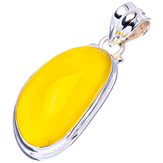 Oval yellow amber pendant in .925 sterling silver bezel, polished bail.