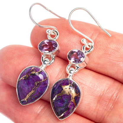 Purple Copper Composite Turquoise, Amethyst Earrings 1 5/8" (925 Sterling Silver) E433016