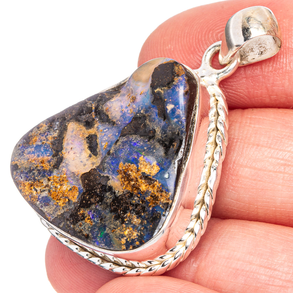 Rare Boulder Opal Pendant 1 1/2" (925 Sterling Silver) P40555
