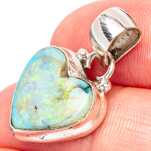 Rare Sterling Opal Heart Pendant 1 1/8" (925 Sterling Silver) P42909