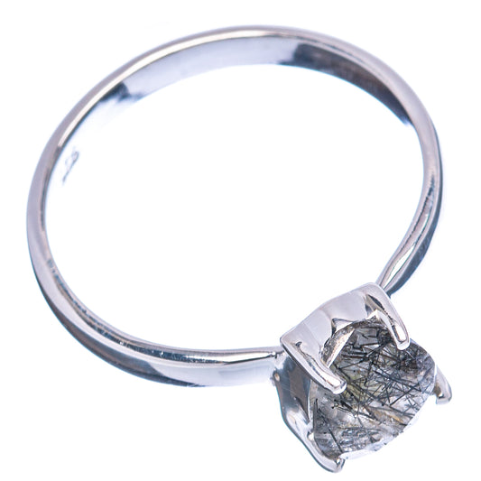 Tourmalinated quartz ring, .925 sterling silver band with square black tourmalinated stone