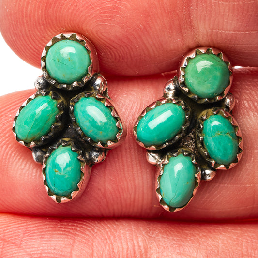 Turquoise cabochon cluster stud earrings in dark silver setting
