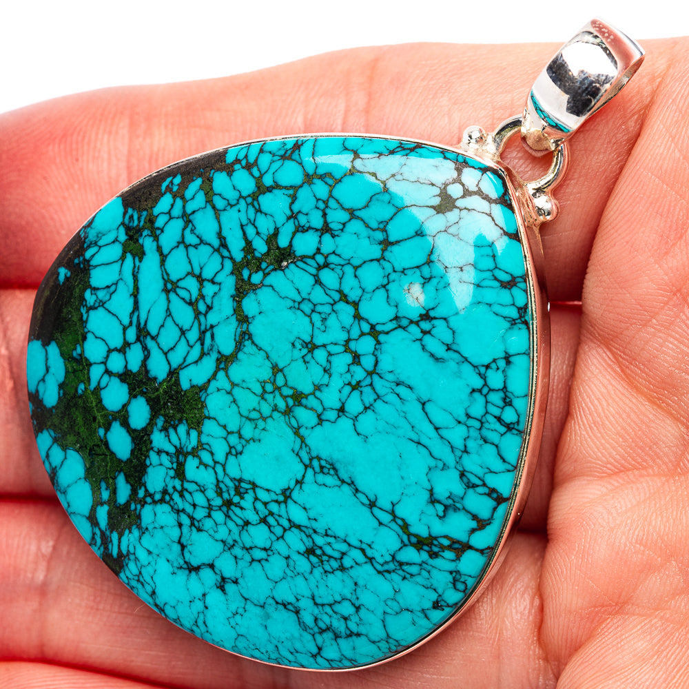 Premium Tibetan Turquoise Pendant 2 1/4" (.925 Sterling Silver)