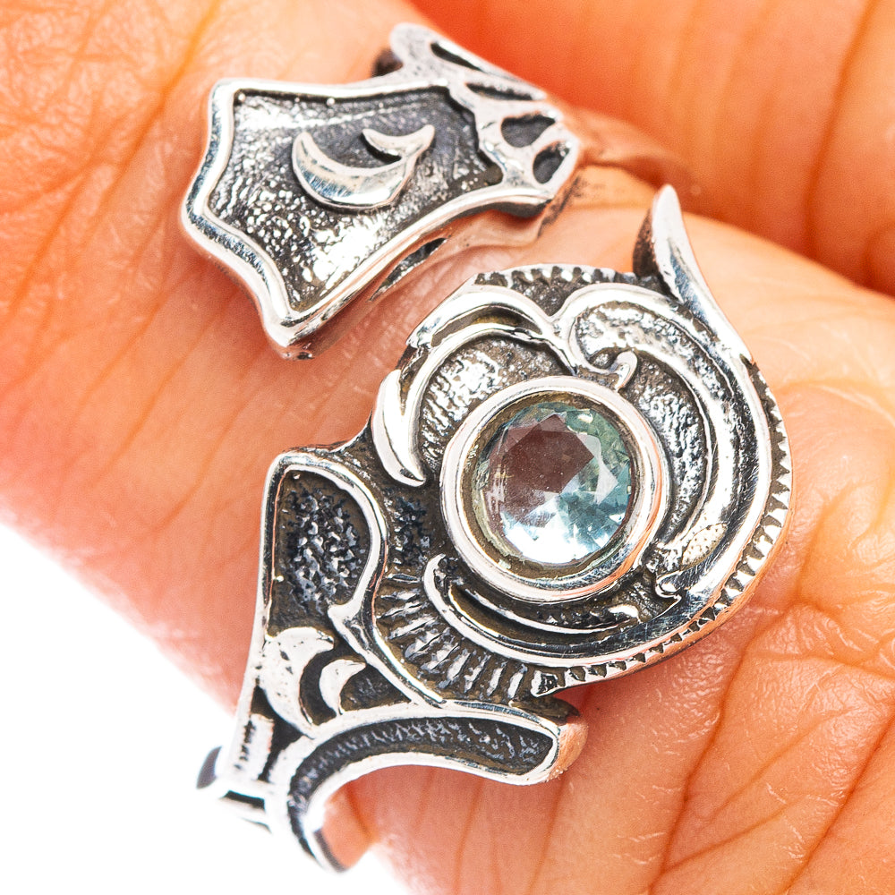 Blue Topaz Dainty Ring Size 5 Adjustable (.925 Sterling Silver)