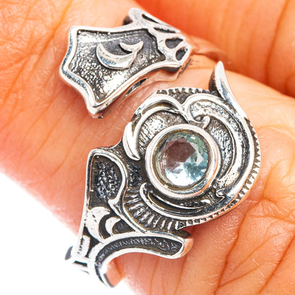 Blue Topaz Dainty Ring Size 5 Adjustable (.925 Sterling Silver)