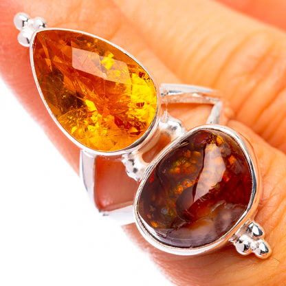 Large Mexican Fire Agate, Citrine Ring Size 5.75 (925 Sterling Silver) R141045