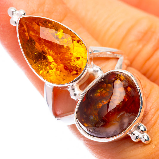 Large Mexican Fire Agate, Citrine Ring Size 5.75 (925 Sterling Silver) R141045
