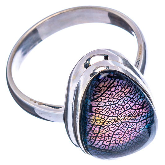 Sterling silver ring with large oval opal face, rainbow iridescent pattern