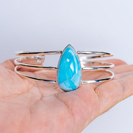 Premium Larimar Cuff Bracelet (.925 Sterling Silver)