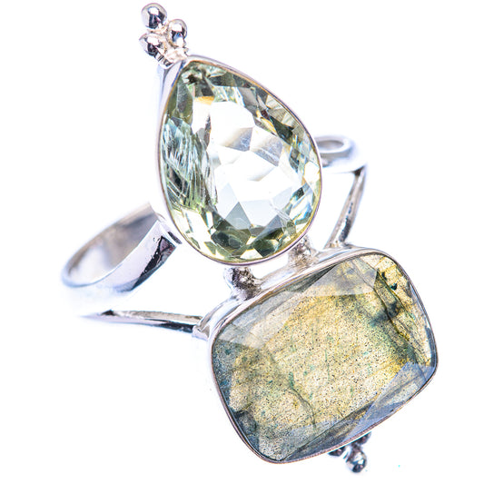 Large Labradorite, Green Amethyst 925 Sterling Silver Ring Size 11.75 (925 Sterling Silver) RING140420
