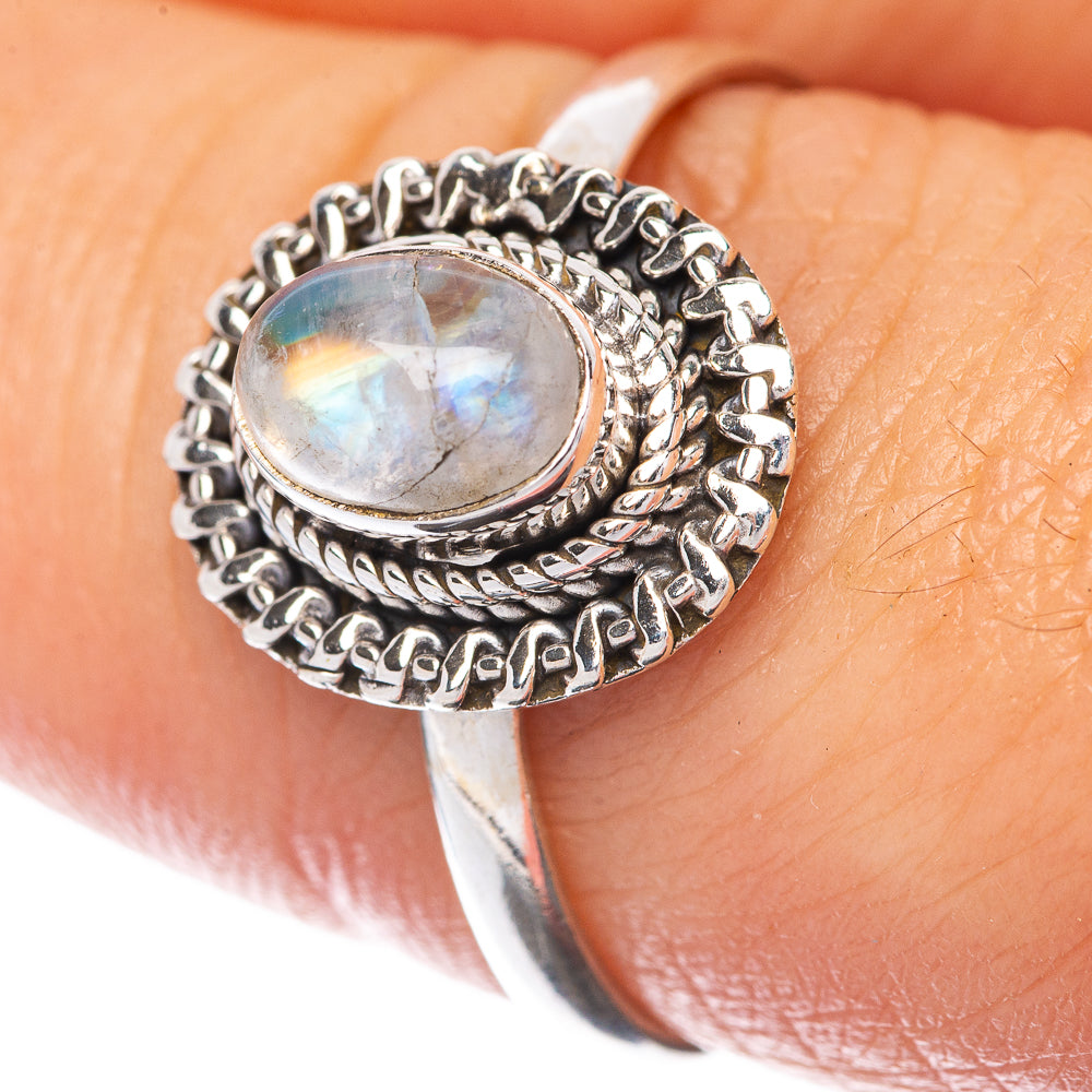 Rainbow Moonstone Dainty Ring Size 8.25 (925 Sterling Silver) R145192