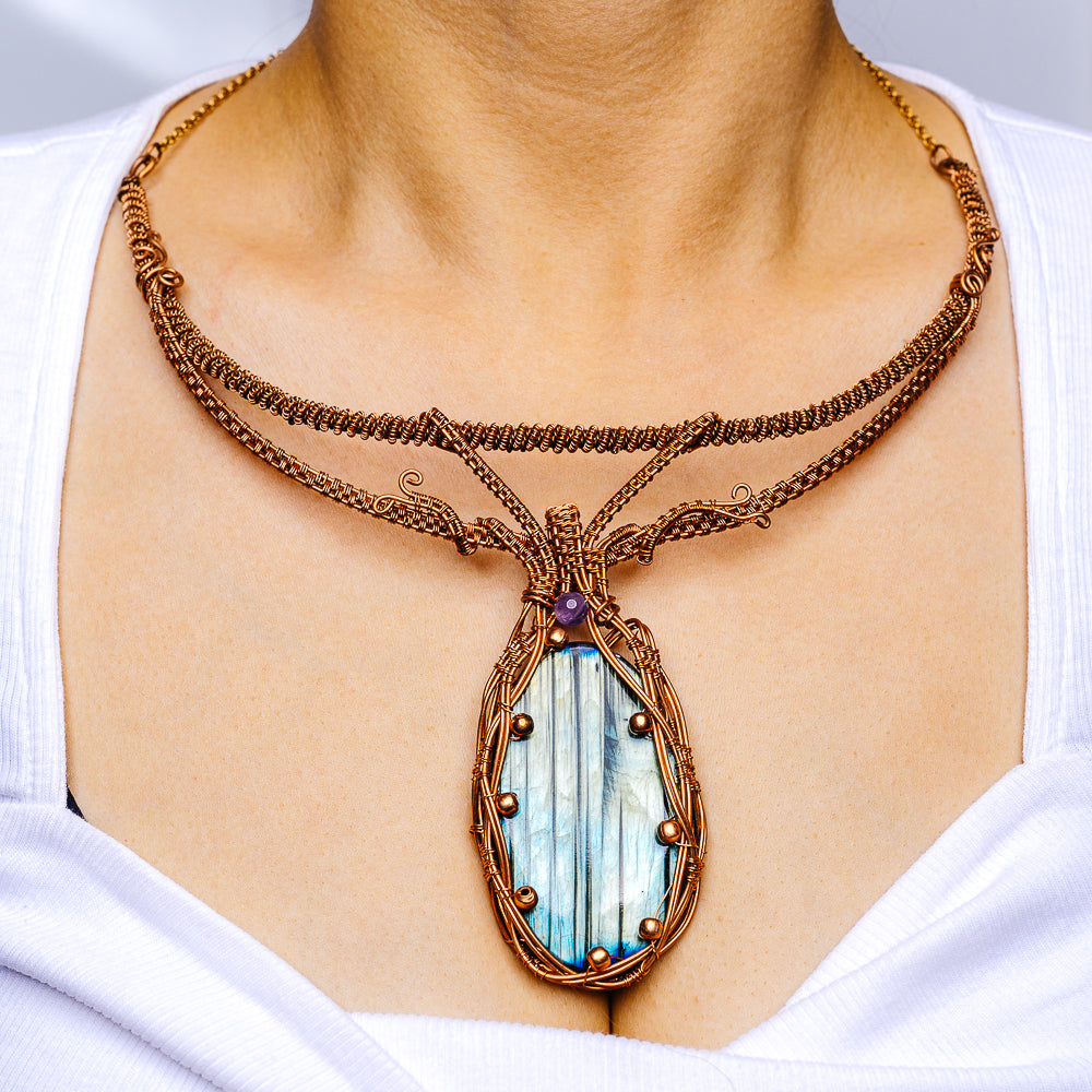 Labradorite Wire Wrap Necklace (Copper)