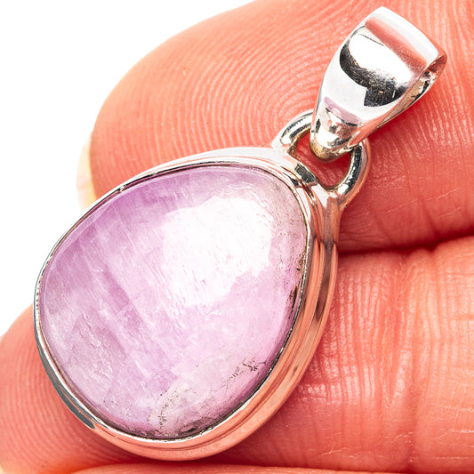 Oval kunzite gemstone pendant in .925 sterling silver bezel, with hinged bail