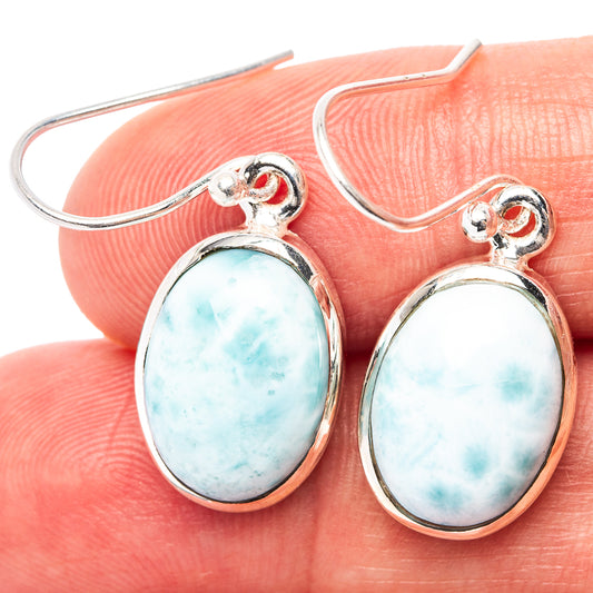 Larimar oval drop earrings in .925 sterling silver with light blue cabochons