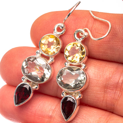 White Quartz, Garnet, Citrine Earrings 1 3/4" (925 Sterling Silver) E432254
