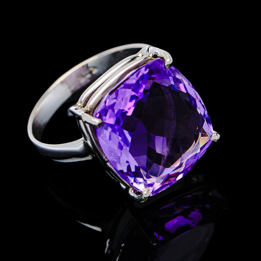 10.54ct Faceted Brazilian Amethyst Ring Size 9.75 (.925 Sterling Silver)
