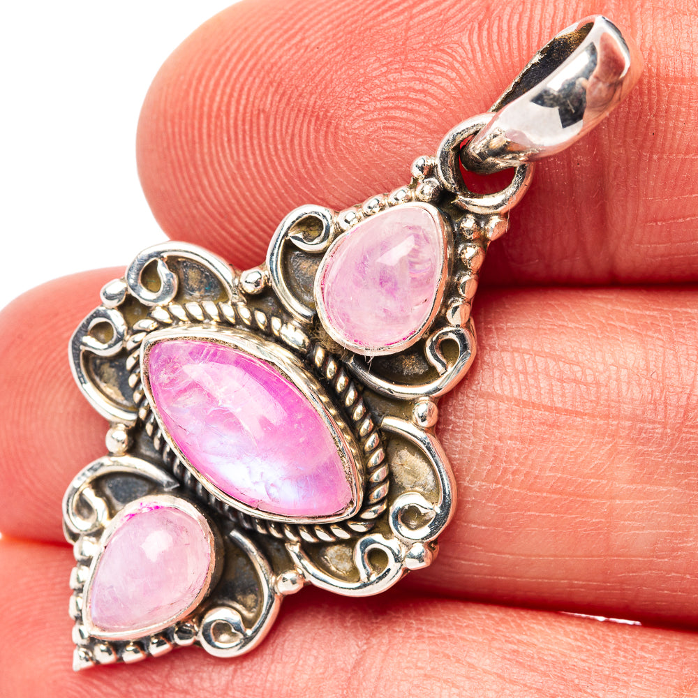 Pink Moonstone Pendant 1 5/8" (.925 Sterling Silver)