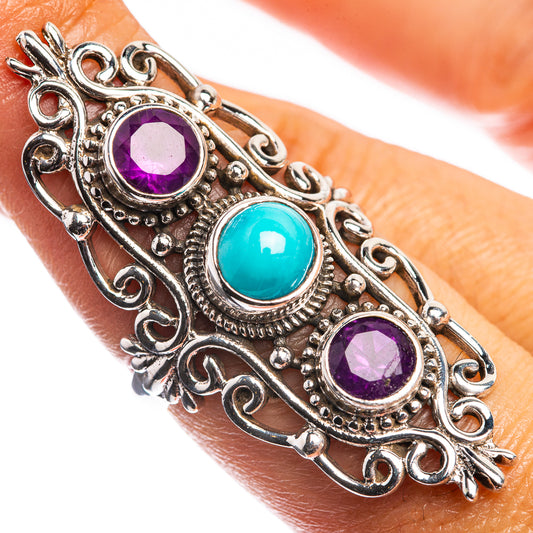 Large Sleeping Beauty Turquoise, Amethyst 925 Sterling Silver Ring Size 7.75