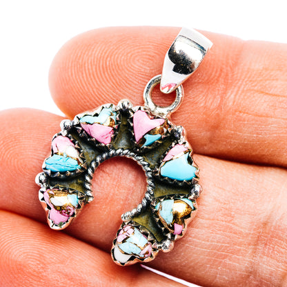 Exclusive Southwestern Style Cotton Candy Turquoise Naja Pendant 1 1/4" (.925 Sterling Silver)