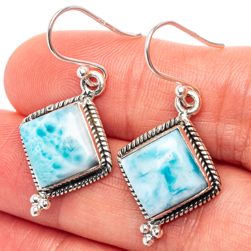 Rare Larimar Earrings 1 3/8" (.925 Sterling Silver)