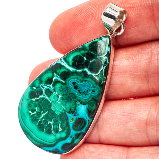 Teardrop malachite chrysocolla pendant with sterling silver bail and loop
