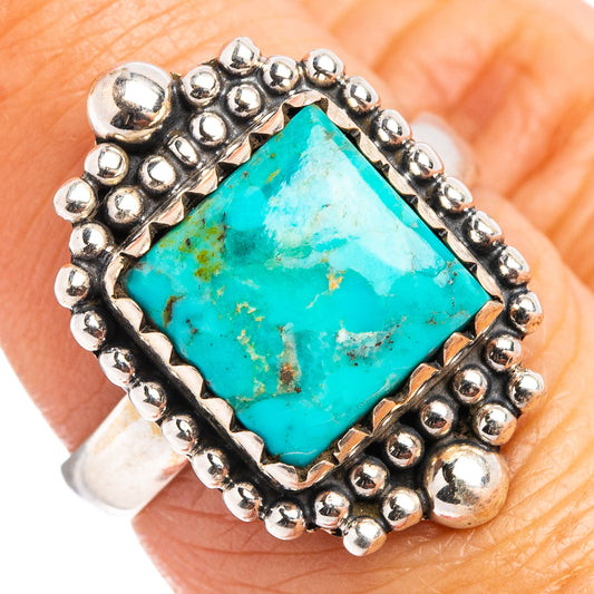 Turquoise ring in .925 sterling silver with square stone and bead-style bezel