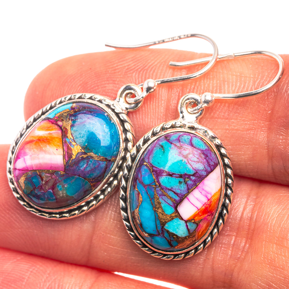 Kingman Pink Dahlia Turquoise Earrings 1 3/8" (925 Sterling Silver) E432410