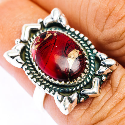 Red Dahlia Turquoise Ring Size 6 (.925 Sterling Silver)