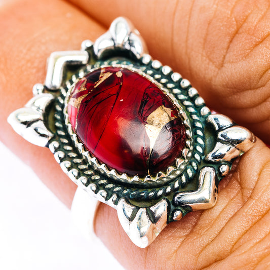 Red Dahlia Turquoise Ring Size 6 (.925 Sterling Silver)