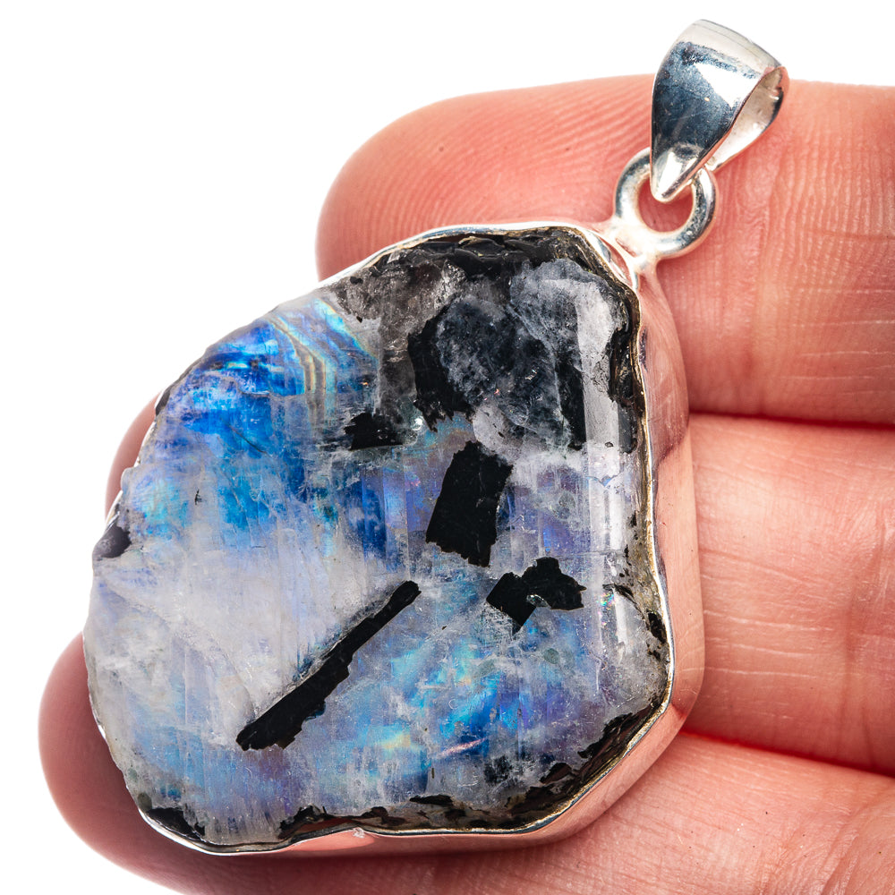 Raw Rainbow Moonstone Pendant 1 3/4" (925 Sterling Silver) P39207