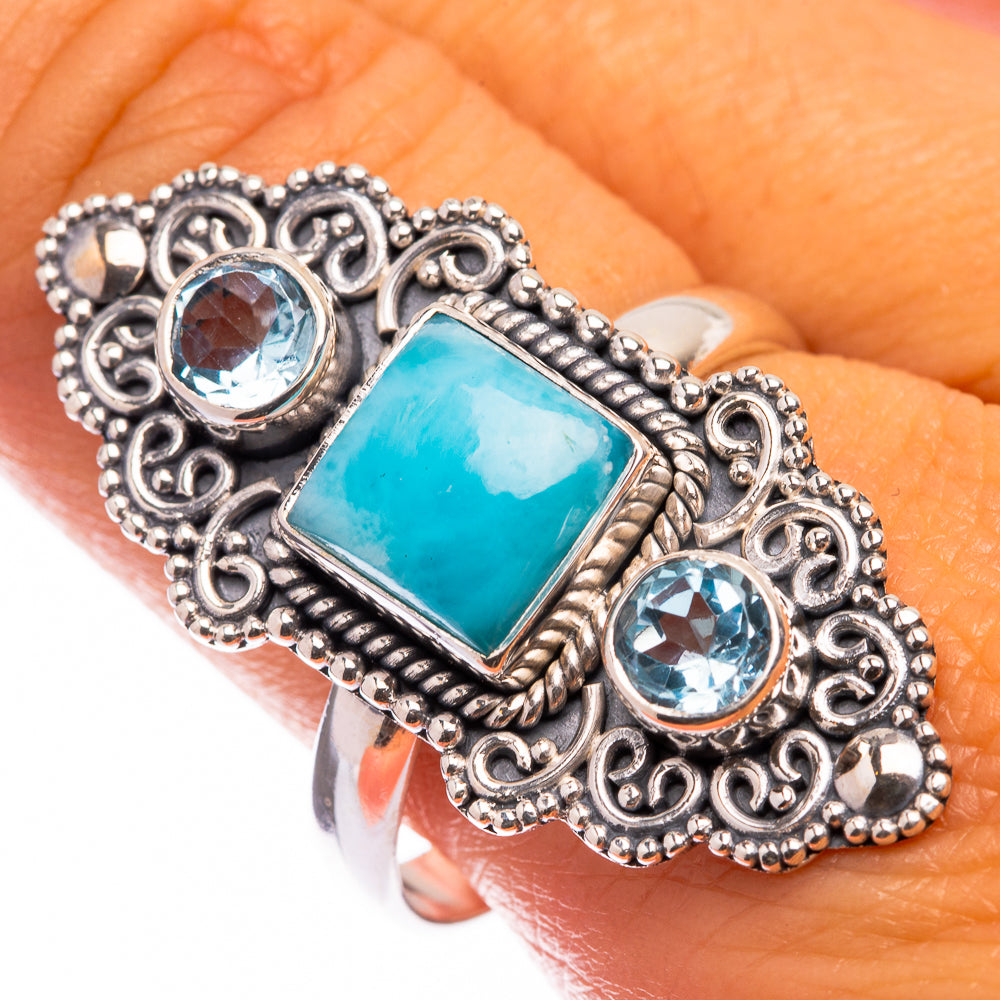 Large Larimar, Blue Topaz Ring Size 10.75 (925 Sterling Silver) R141192