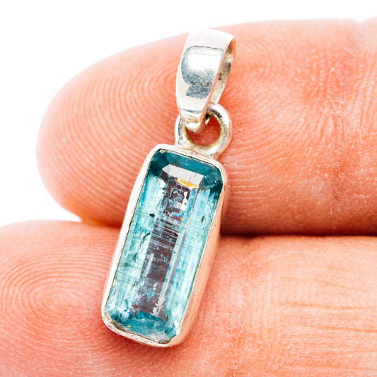 Faceted Paraiba kyanite pendant in .925 sterling silver, rectangular bezel set