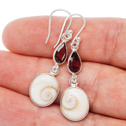 Shiva Eye, Garnet Earrings 1 1/2" (.925 Sterling Silver)